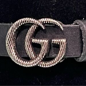 Gucci Black Leather Wrap Bracelet with Silver GG Buckle